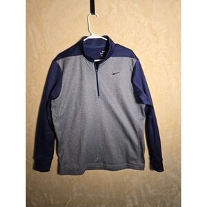 Nike Dri-Fit Quarter Zip Pullover Men's Large Gray Navy Blue Athletic Fleece256
